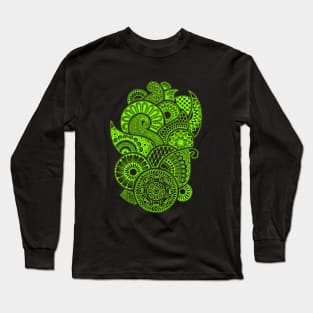 Abstract Mandala design (green on black) Long Sleeve T-Shirt